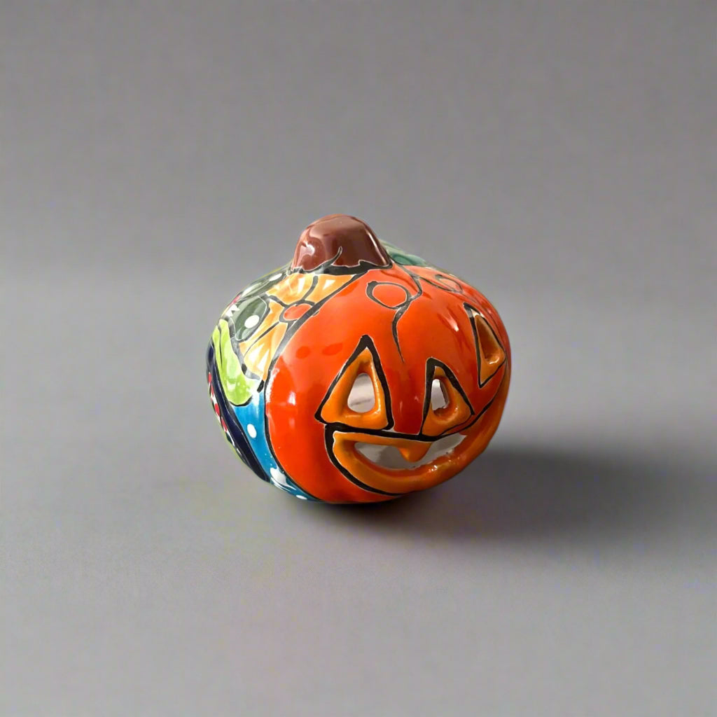 Mini Talavera Pumpkin | Handcrafted Mexican Jack-O'-Lantern